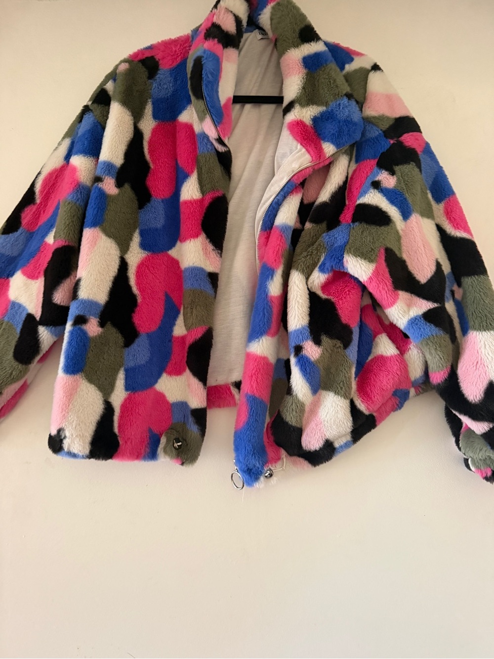 Faux-Fur Camo Jacket - Pink/Blue/Green